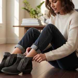 Fly London Portugal Suede Leather Ankle Boots Gray Studded Zip Women’s 37 US 6.5